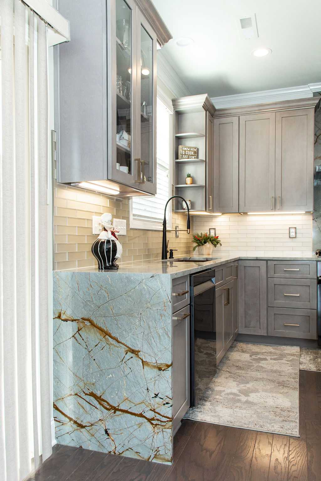 Blue Roma Quartzite Kitchen Countertop with Waterfall Edge