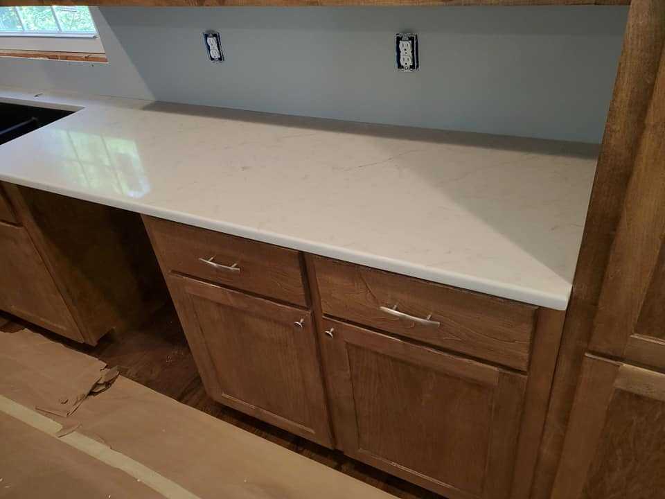 Colton Quartz Kitchen Countertop with Natural Wood Cabinets