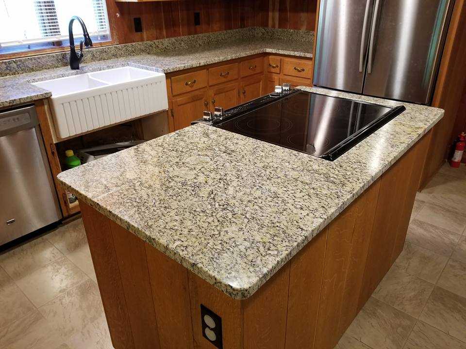 Santa Cecelia Granite Kitchen Countertops Natural Wood Cabinetry