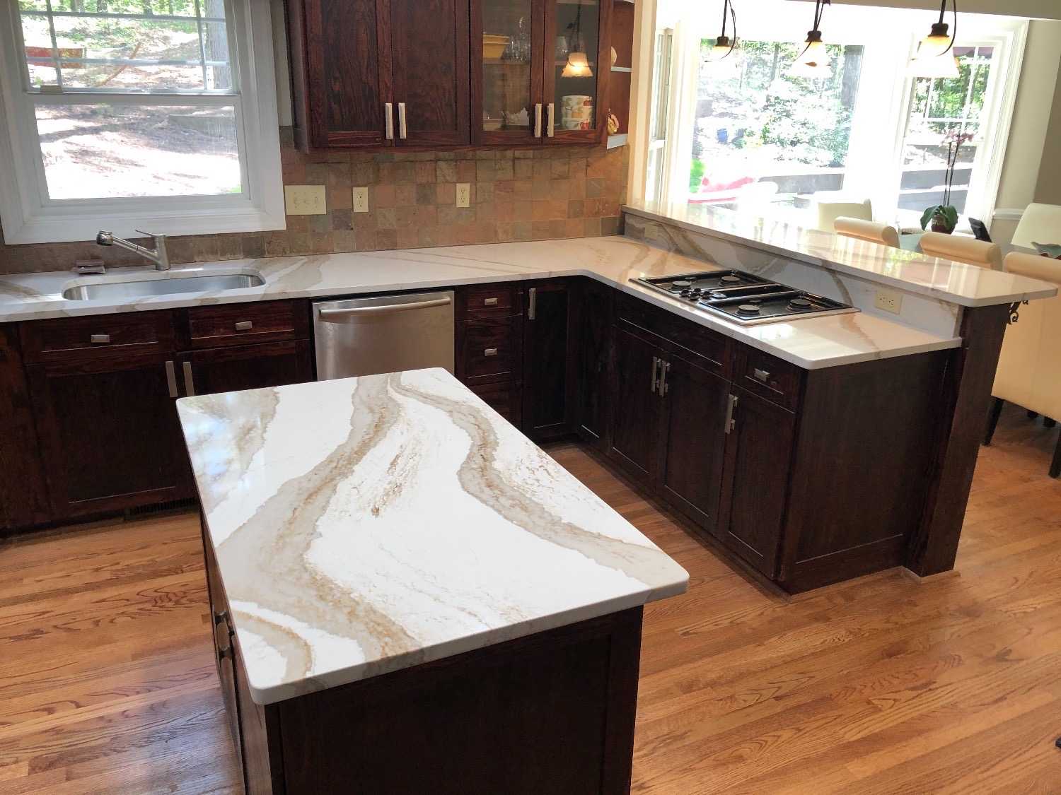 Brittanica Gold Quartz Kitchen Island Countertops