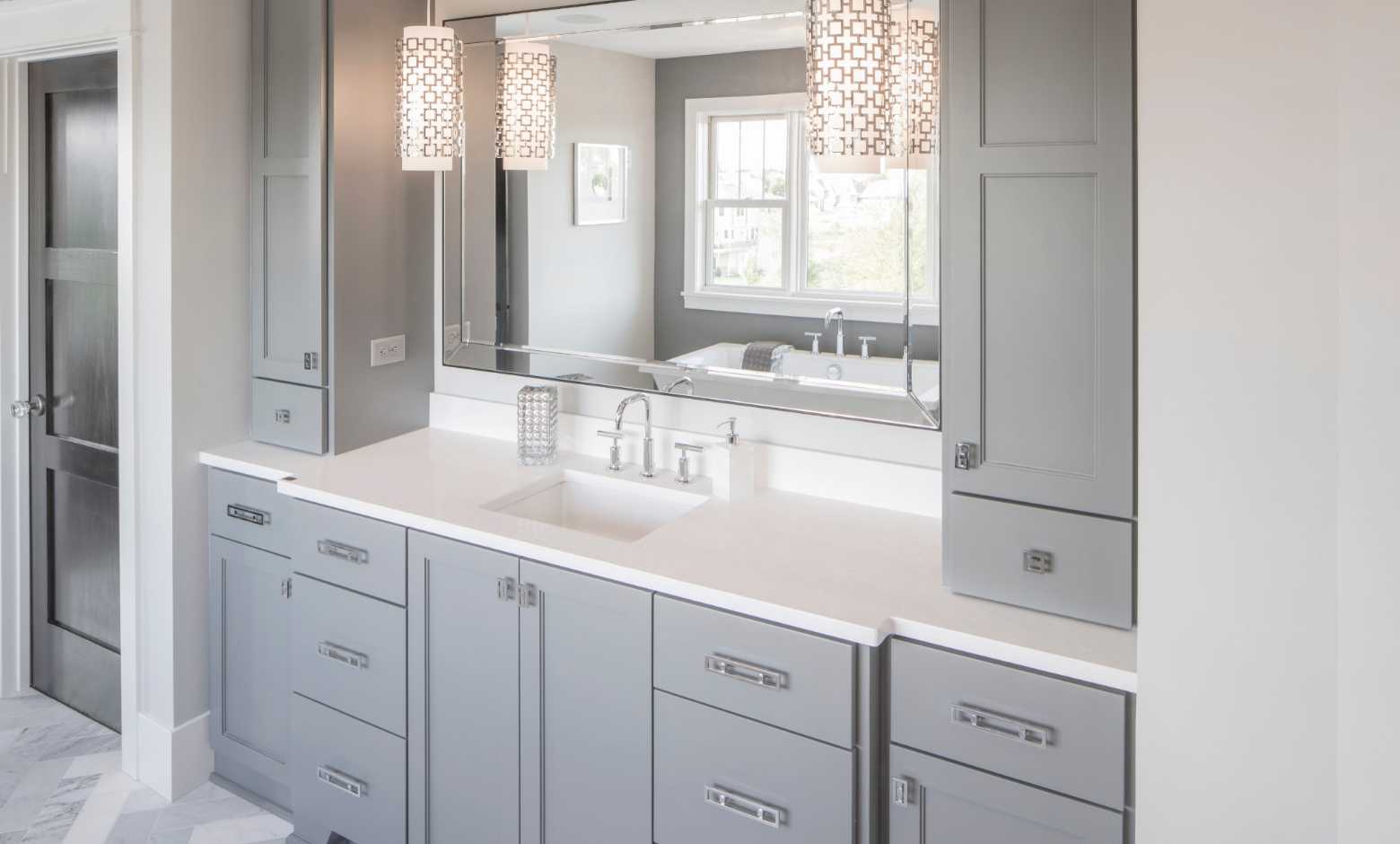 Newport Quartz Vanity Countertop with Gray Cabinets