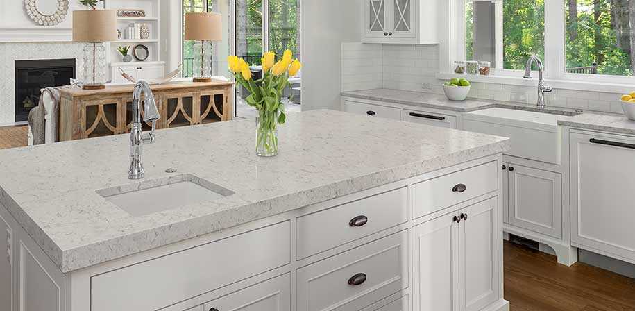 Carrara Mist Quartz Kitchen Island Countertops