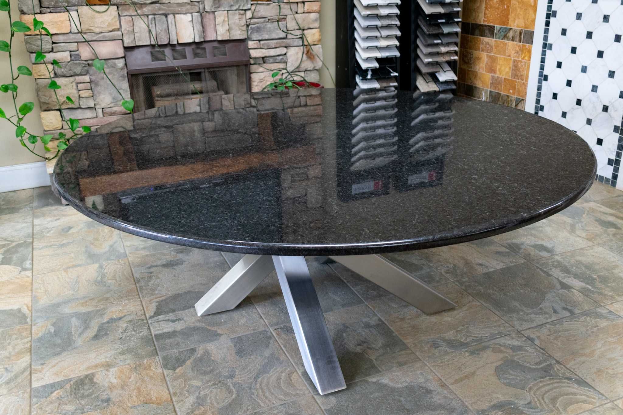 Black Pearl Granite Table with Stainless Steel Base